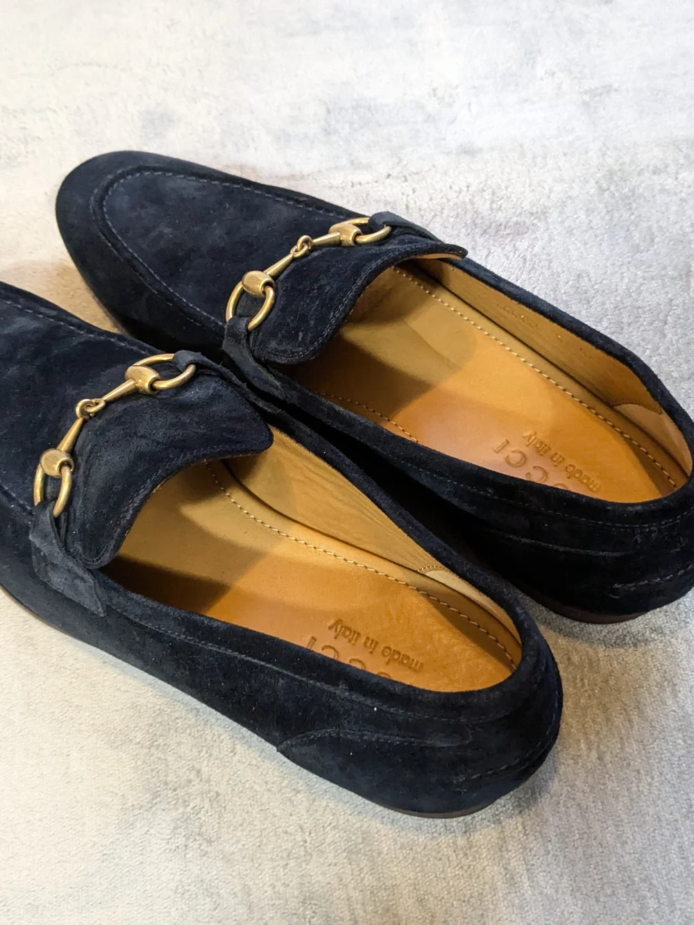 Gucci Men’s Navy Suede Horsebit Loafers US 9